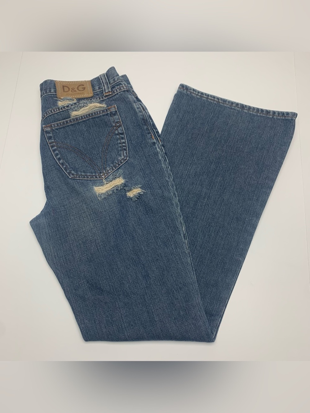 Dolce & Gabbana Jeans D&G Y2k Distressed Flared Blue Denim Pants Women Size 31